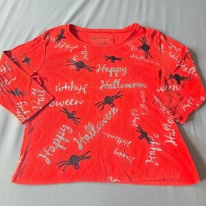Onque vintage Casuals Halloween Spider Shirt Top Rhinestone Long Sleeve Womens L